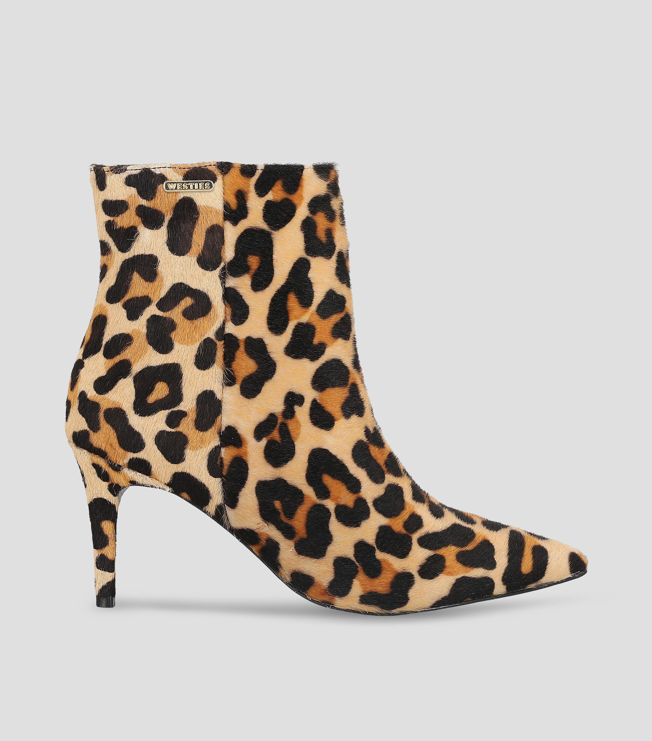 Botines en piel con tacón alto delgado animalprint Mujer